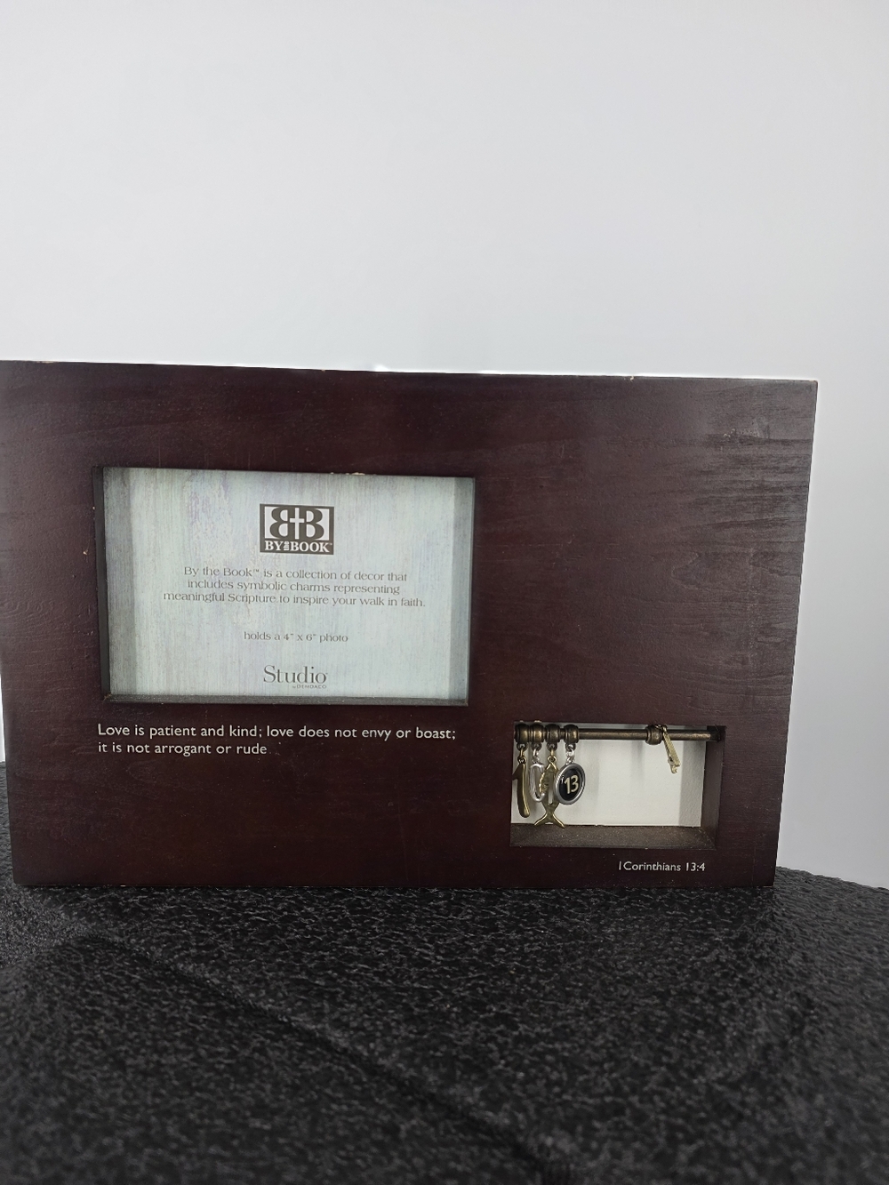 Studio By Demdaco By The Book Wood Charm Photo Frame 1 Corinthians 13:4 Brown
